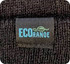A close-up of a black fabric label featuring the words "ECO" and "RANGE" in blue and green, with a logo.