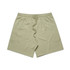 A pair of light green sports shorts featuring an elastic waistband and a drawstring. Includes a logo.