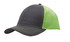 Brushed cotton cap with a grey front and vibrant green mesh back, featuring a stitched design and a logo.