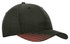 A black cap featuring a peak with red flash print design and a logo on the side.