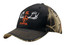 A black and camouflage cap featuring a logo with antlers and the word "HUNTER" in orange.