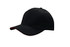 A black cap with a red sandwich brim, featuring a logo on the front. Made from breathable poly twill material.