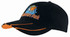 A black cap with a hi-vis orange two-tone peak and an embroidered logo on the front.