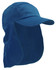 A blue poly cotton legionnaire cap featuring a long neck flap and a curved brim, with a logo on the side.