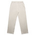 Light beige cuffless track pants with an elastic waistband and side pockets. Features a logo on the garment.