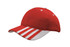 A red mesh cap featuring white striping on the peak and a logo on the front.