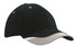 A cap in black with a light grey peak insert and printed trim, featuring a logo.