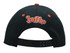 A black cap featuring orange detailing and a logo on the back. Includes a snapback closure for adjustment.