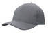 A grey cap with a snapback design, featuring a solid fabric and an understated style.