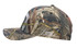 A camouflage 6 panel cap featuring various earthy tones and a logo on the side.