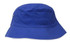 A blue brushed sports twill bucket hat featuring a logo, ideal for sun protection and casual wear.