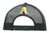 A black mesh cap featuring an embroidered yellow letter 'A' on the back and an adjustable strap.