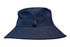 A navy reversible breathable poly twill bucket hat featuring a button detail.