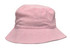 A pink terry towelling bucket hat with a soft texture and a wide brim. It features a simple design and has a logo.