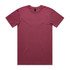 A maroon T-shirt with a round neck and short sleeves, featuring a logo in the neckline area.