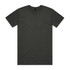 A plain dark grey t-shirt featuring a round neckline and short sleeves, with a logo on the label.