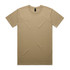 A tan staple tee with a round neckline and short sleeves, featuring a brand logo.