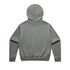 A grey hoodie with a rounded hood and ribbed hem, featuring no visible design elements on the back.