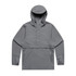 A grey Tech Windbreaker jacket featuring a hood and front pocket, with a logo on the chest.