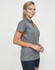 A grey polo shirt with contrast blue detailing, featuring a collar and short sleeves. Includes a logo.