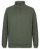 A green brass 1/2 zip jumper with long sleeves and a stand-up collar. It features a zip closure and has a logo.