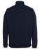 A navy blue 1/2 zip sweat jumper with a plain back and a collar. It features a logo.