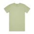 A light green t-shirt with short sleeves and a round neckline, featuring a logo.