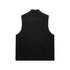 A black heavy vest made from canvas material featuring a high collar and no sleeves. It has a logo on the back.