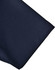 A close-up of the sleeve hem of a kids' polo shirt in navy blue, featuring a smooth fabric texture and a logo.