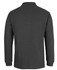 A dark green long-sleeved polo shirt with a collar and long sleeves, featuring a logo on the back.