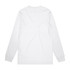 A long-sleeve, white organic t-shirt with a plain back and an unobtrusive logo.