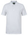 A white short-sleeved polo shirt made from stretch cotton, featuring a collar and three-button placket.