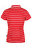 A red polo shirt with white stripes, featuring a collar and short sleeves. The shirt has a logo.
