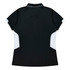 A black polo shirt with white accents and a collar, featuring a logo on the back.