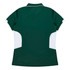 A dark green polo shirt with white accent panels at the sides and a classic collar. Features a logo.