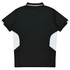 A black polo shirt with white side accents and a collar. The shirt features a logo on the back.