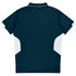 A dark navy polo shirt with white side panels and a logo on the chest area.