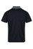 A men's polo shirt in navy blue with contrasting trim and a logo. The image displays the back view.