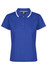 A blue polo shirt with a white collar and sleeve details, featuring a logo on the upper part.