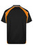 A black polo shirt with orange accents and a logo on the back. Ideal for casual wear.