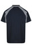 A short-sleeved navy polo shirt with grey accents, featuring a logo on the chest area.