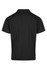 A black polo shirt featuring a collar and short sleeves, with a logo on the chest area.