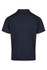A navy blue men's polo shirt featuring a collar and a logo on the back.