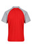 A red and grey polo shirt with short sleeves and a mesh design. Features a logo on the front.