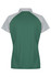 A green and grey polo shirt with a mesh design and a branded logo on the back.