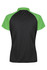 A polo shirt featuring a black body and green sleeves, with a collar and a subtle logo on the shirt.