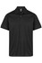 A black polo shirt featuring a classic collar and short sleeves, with a logo on the collar.