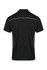 A black polo shirt featuring contrast piping along the seams and a logo on the front.