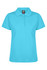 A teal polo shirt featuring a classic collar and button placket, with a branding logo on the label.