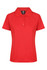 A red polo shirt with a collar and button placket, featuring a brand logo. Ideal for casual wear.
